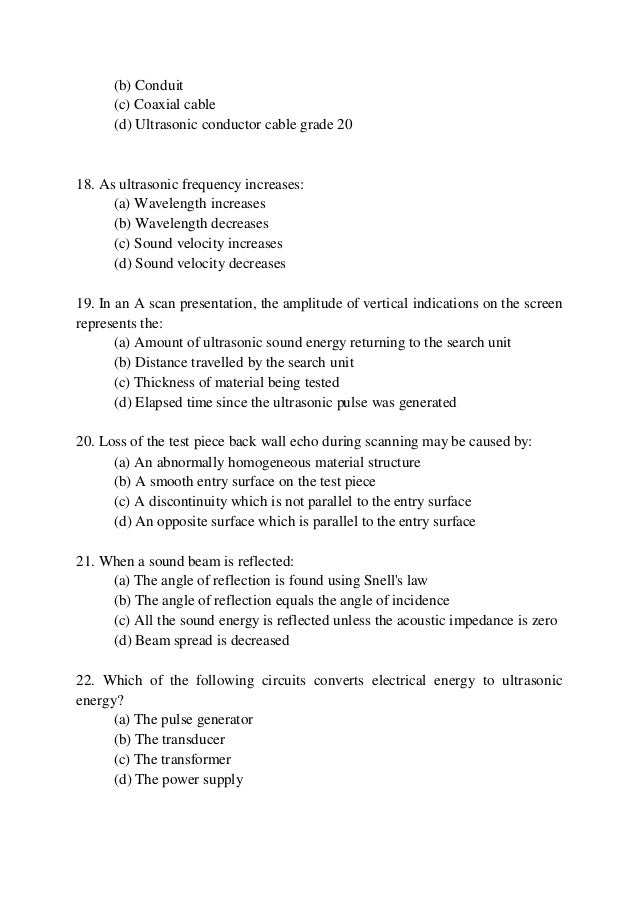 Ultrasonic Testing Level 1 Quiz Ultrasonic Testing Level 1 Quiz