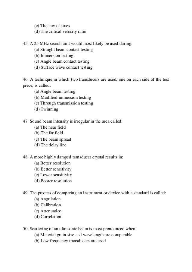 Ultrasonic Testing Level 1 Quiz