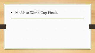 • MoMs at World Cup Finals.
 