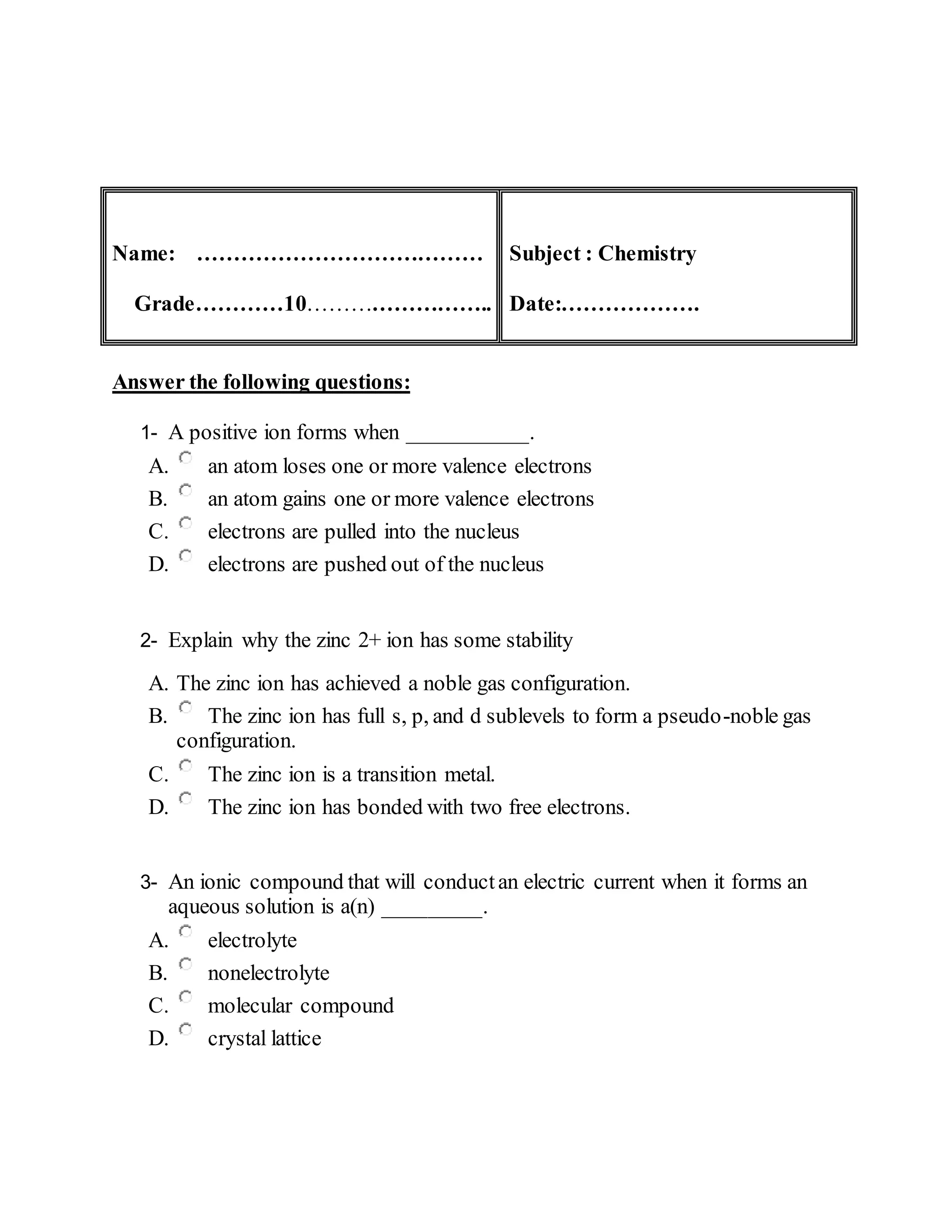 Ions Quiz | PDF