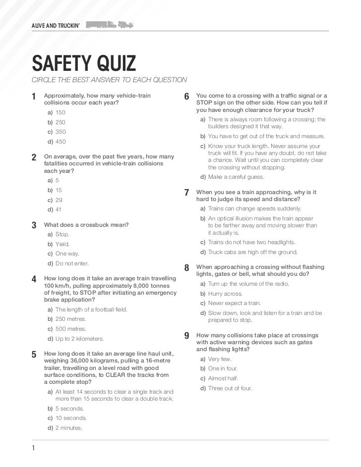 Alive and Truckin' Safety Quiz