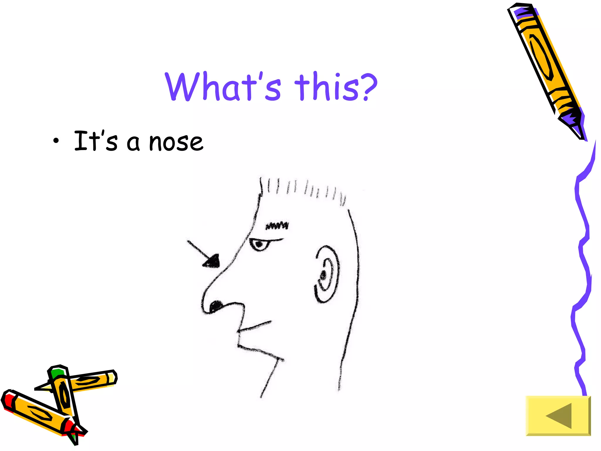 What’s this?
• It’s a nose

 