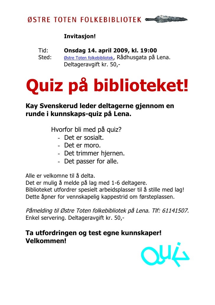 Quiz Pa Ostre Toten Folkebibliotek