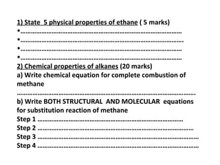 Quiz 2 alkane and alkene with answers | PPT