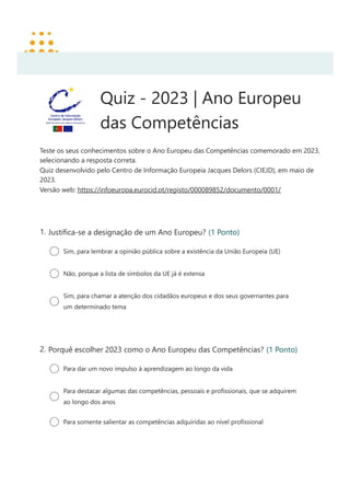 Quiz, 2023 - Ano Europeu das Competências