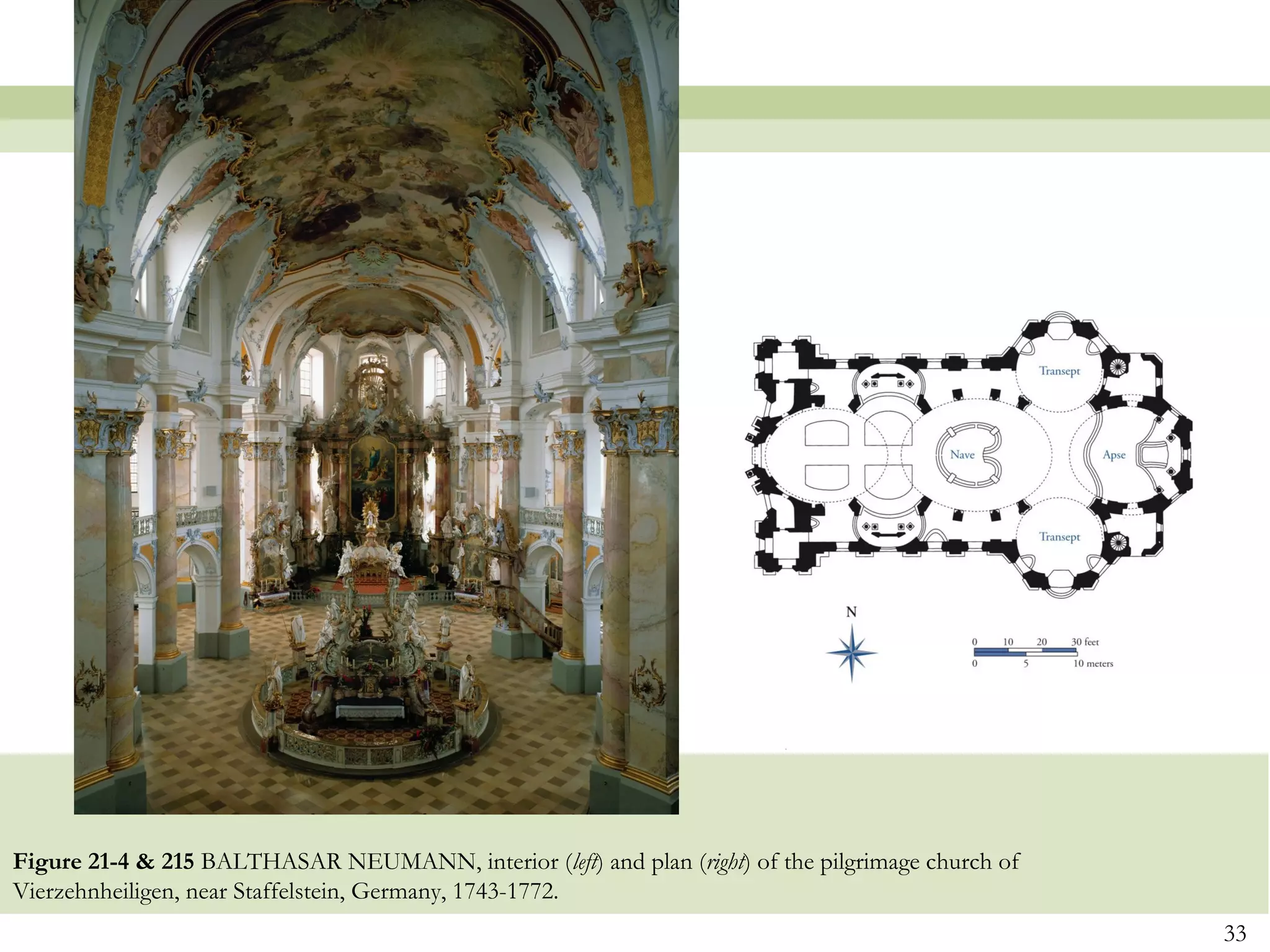 Figure 21-4 & 215 BALTHASAR NEUMANN, interior (left) and plan (right) of the pilgrimage church of
Vierzehnheiligen, near Staffelstein, Germany, 1743-1772.
                                                                                                    33
 