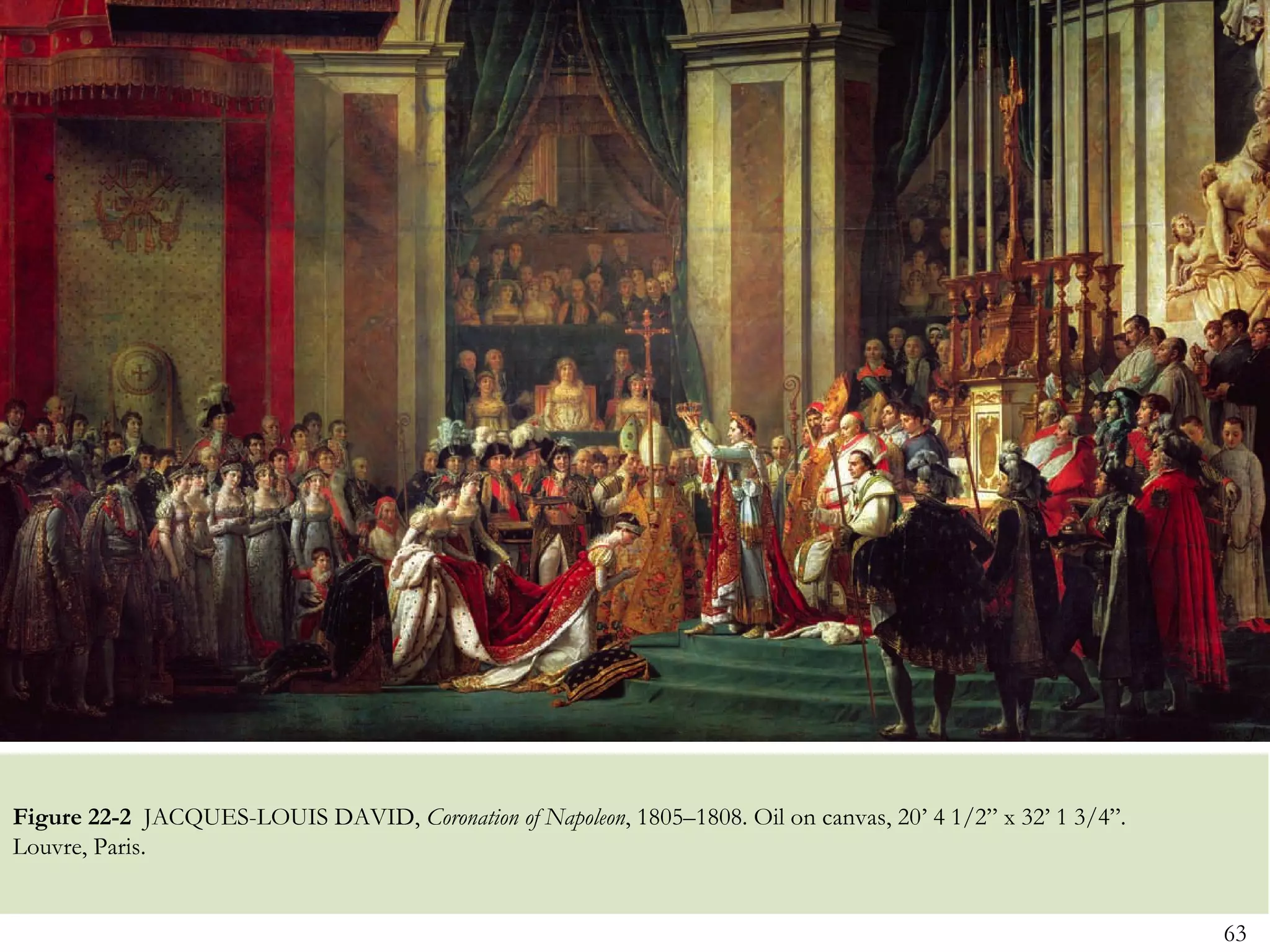 Figure 22-2 JACQUES-LOUIS DAVID, Coronation of Napoleon, 1805–1808. Oil on canvas, 20’ 4 1/2” x 32’ 1 3/4”.
Louvre, Paris.


                                                                                                              63
 