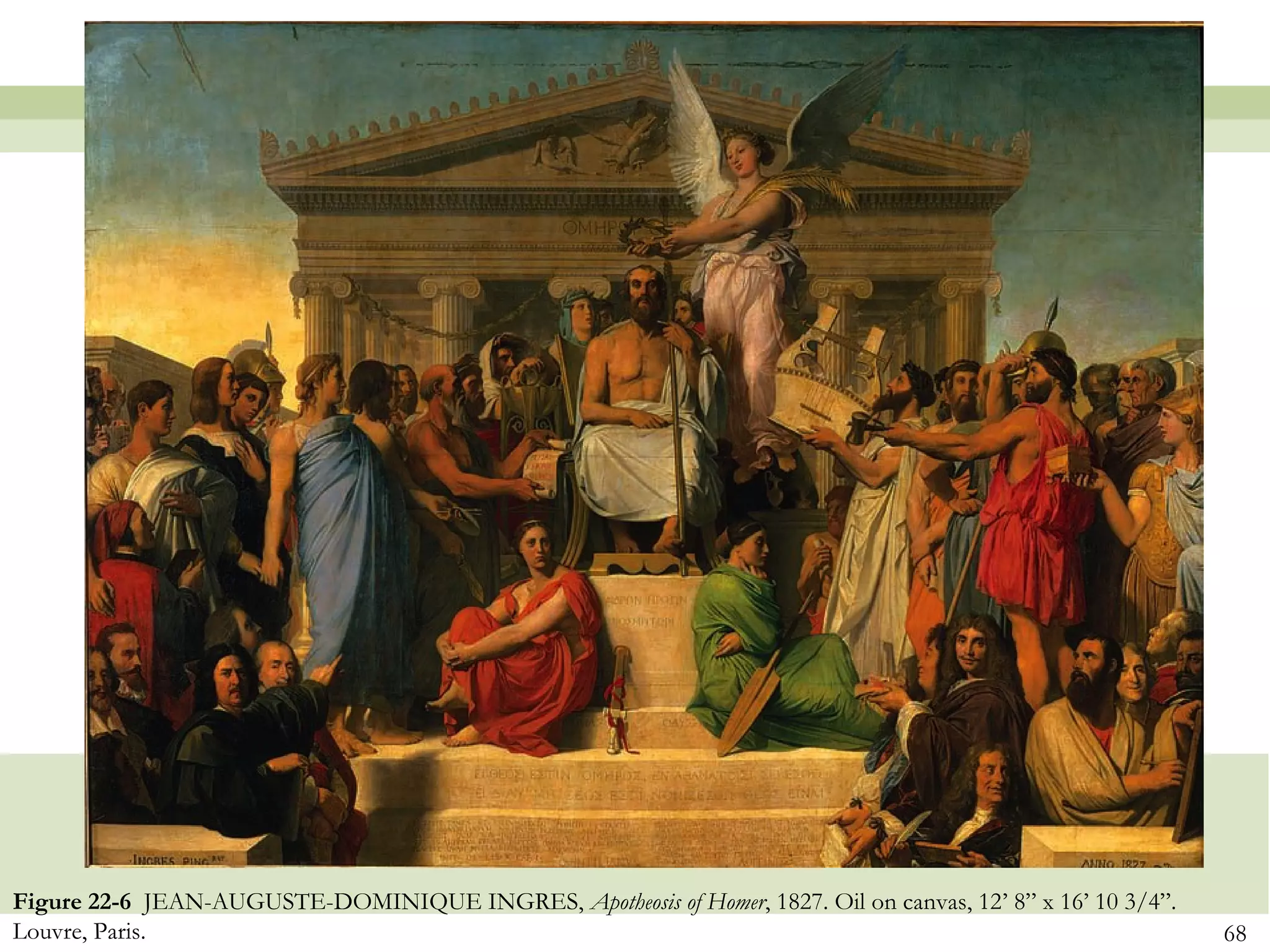 Figure 22-6 JEAN-AUGUSTE-DOMINIQUE INGRES, Apotheosis of Homer, 1827. Oil on canvas, 12’ 8” x 16’ 10 3/4”.
Louvre, Paris.                                                                                               68
 