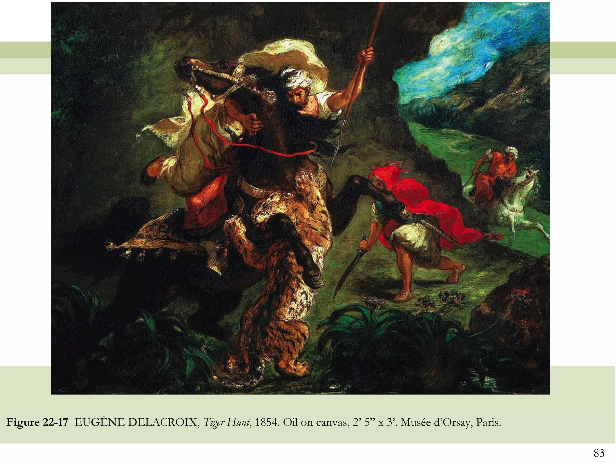 Figure 22-17 EUGÈNE DELACROIX, Tiger Hunt, 1854. Oil on canvas, 2’ 5” x 3’. Musée d’Orsay, Paris.

                                                                                                    83
 