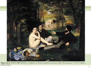 1
Figure 22-32 ÉDOUARD MANET, Le Déjeuner sur l’Herbe (Luncheon on the Grass), 1863. Oil on canvas, 7’ x 8’ 10”. Musée
d’Orsay, Paris.
 