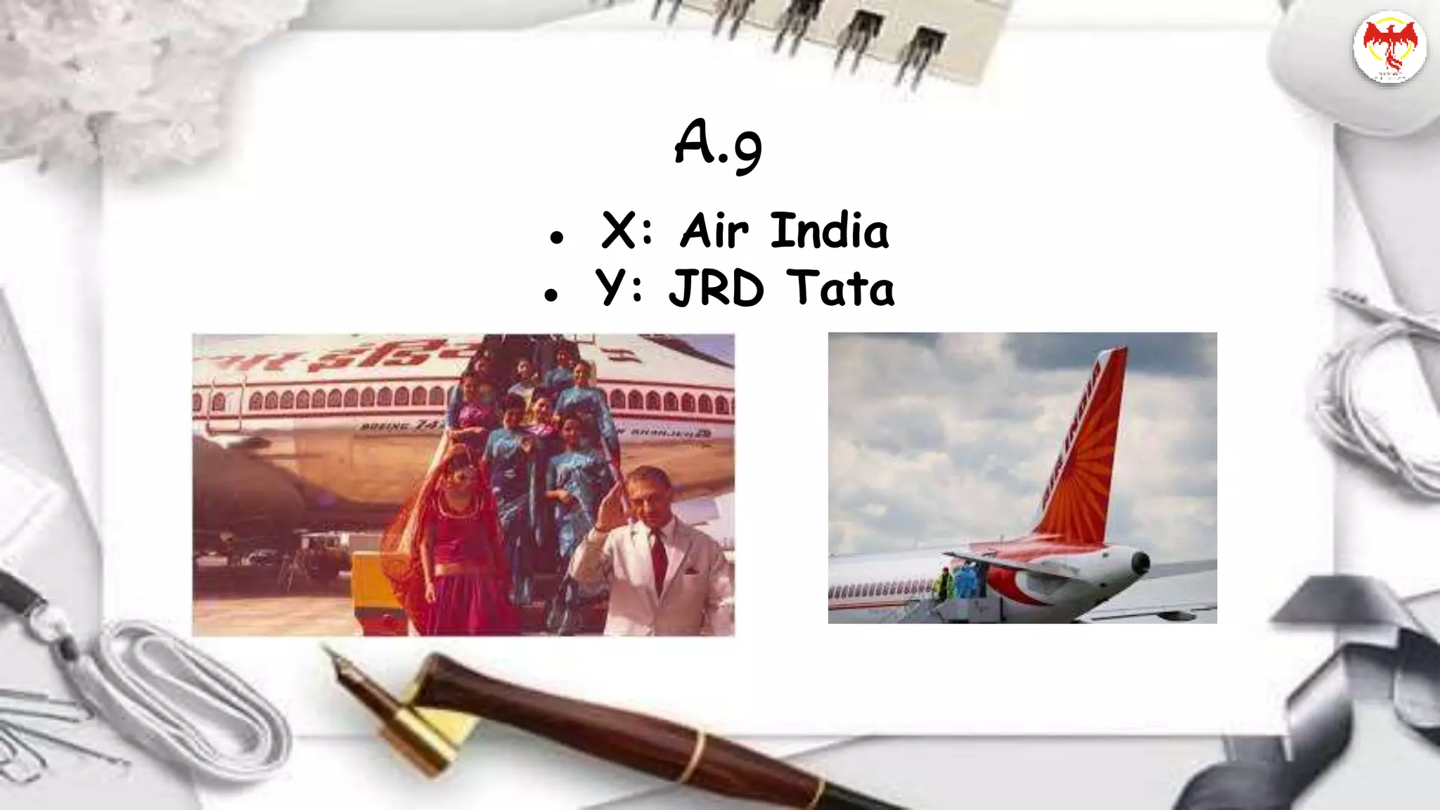 ● X: Air India
● Y: JRD Tata
A.9
 