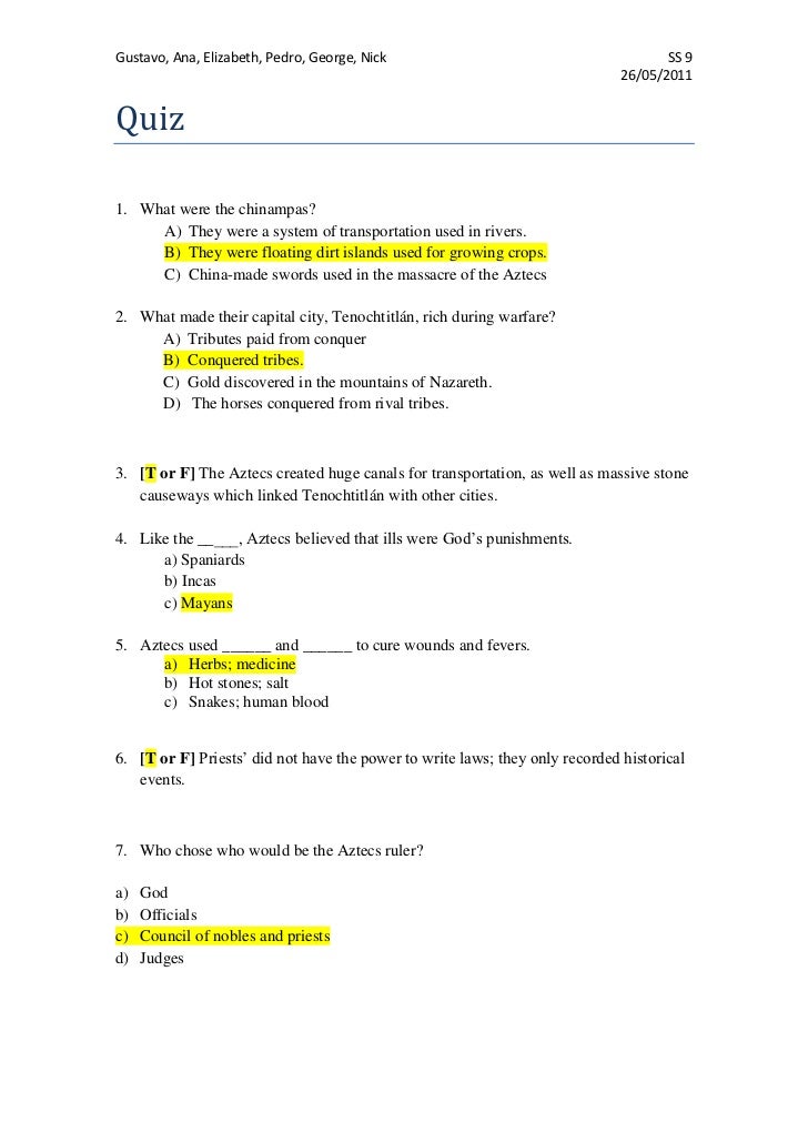 Quiz Aztecs Group Gustavo