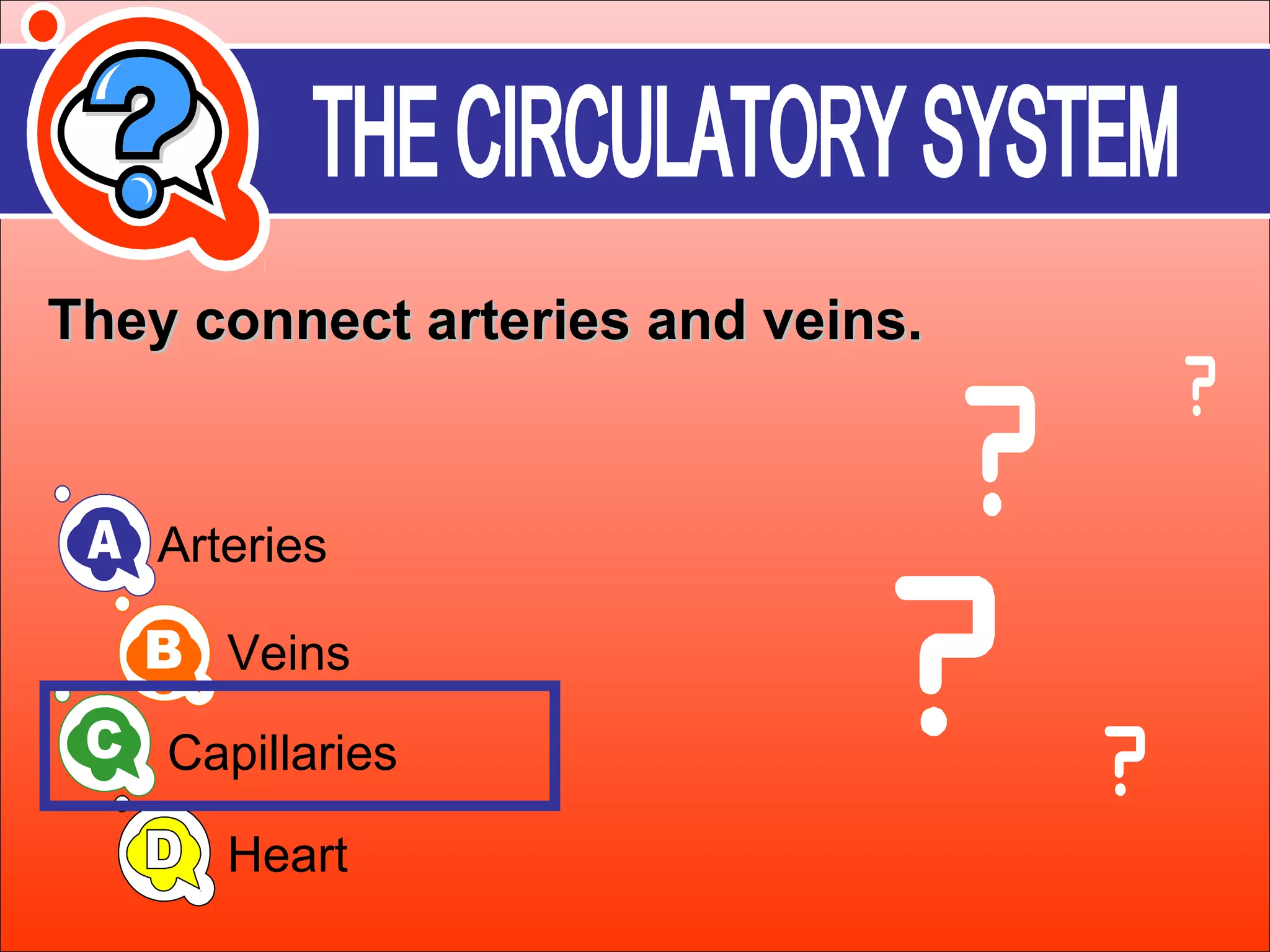 They connect aarrtteerriieess aanndd vveeiinnss.. 
Arteries 
Veins 
Capillaries 
Heart 
 