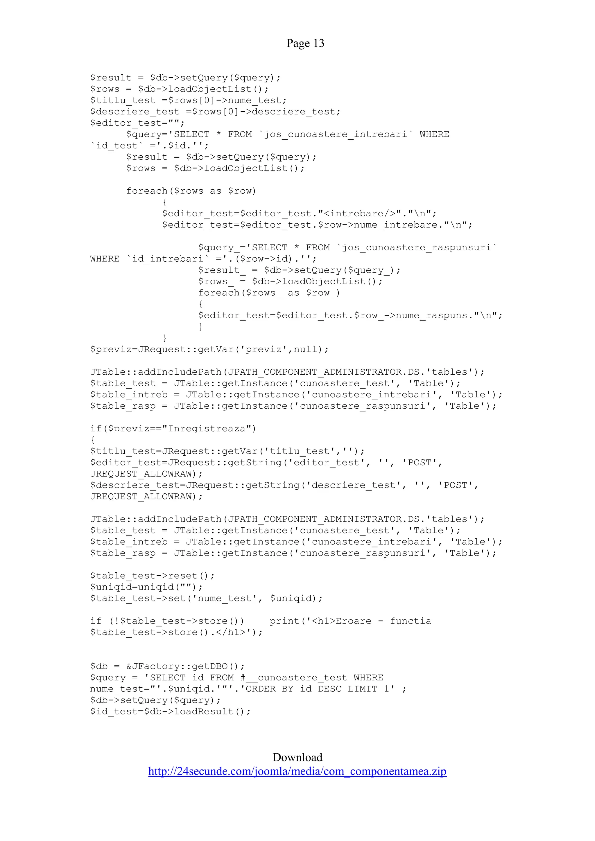 Quiz Component For Joomla