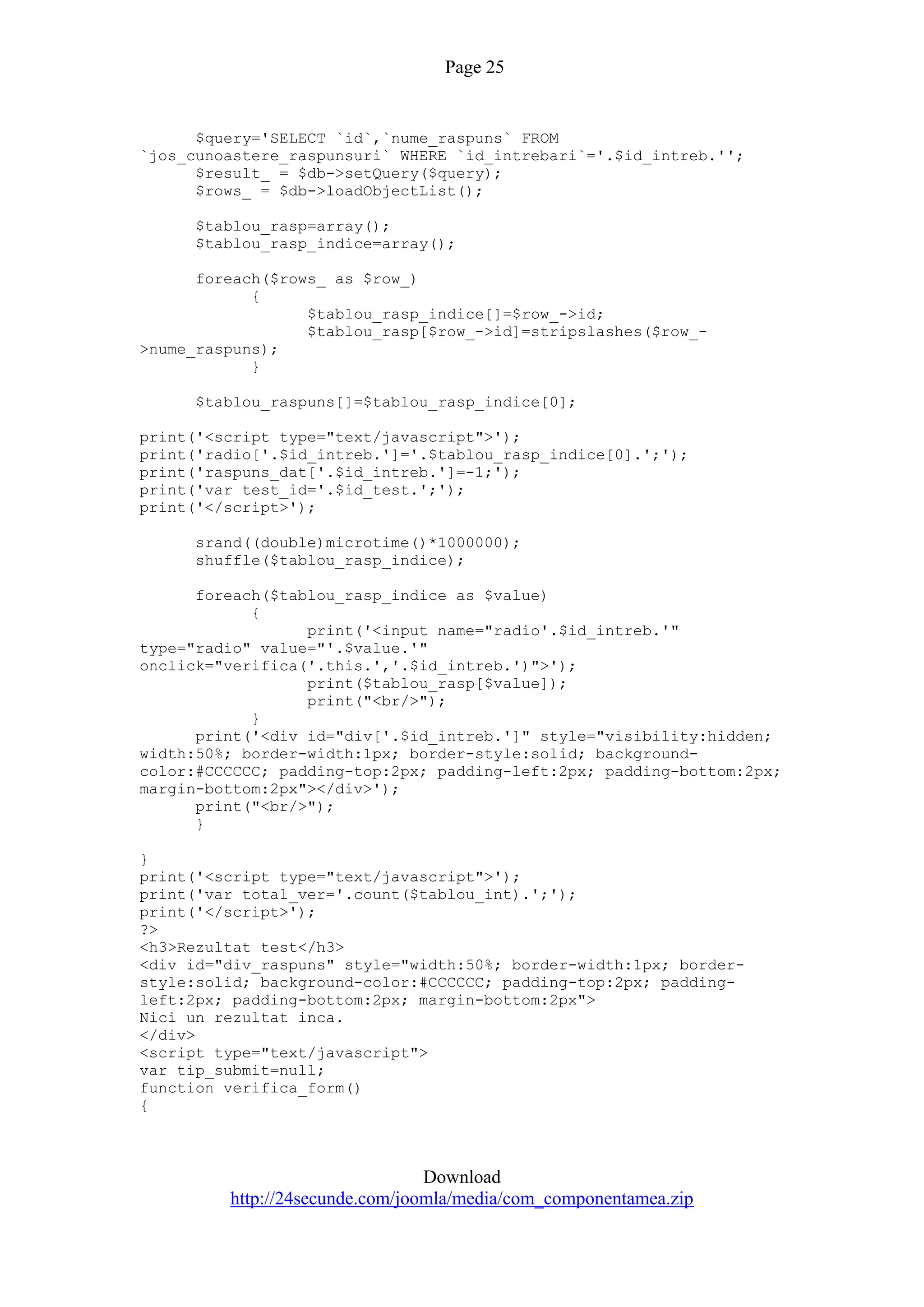 Quiz Component For Joomla