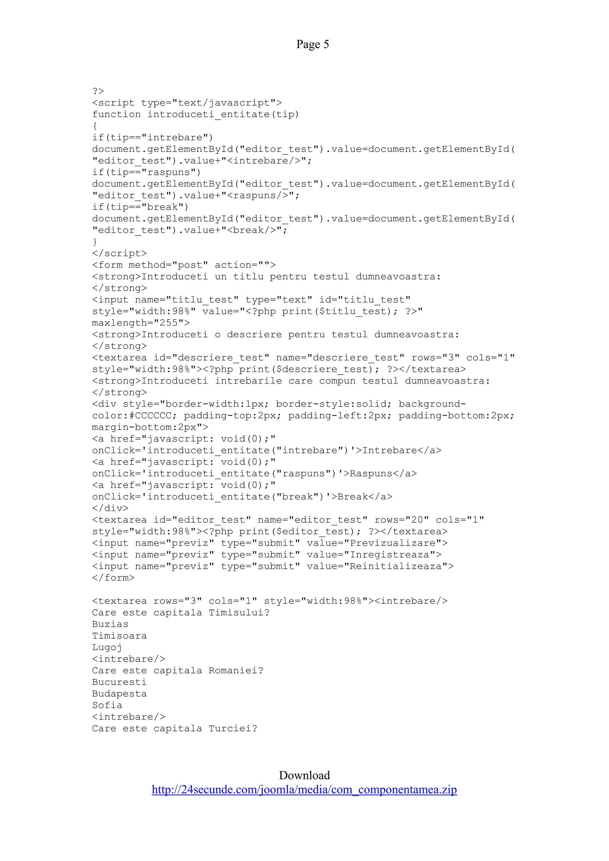 Quiz Component For Joomla