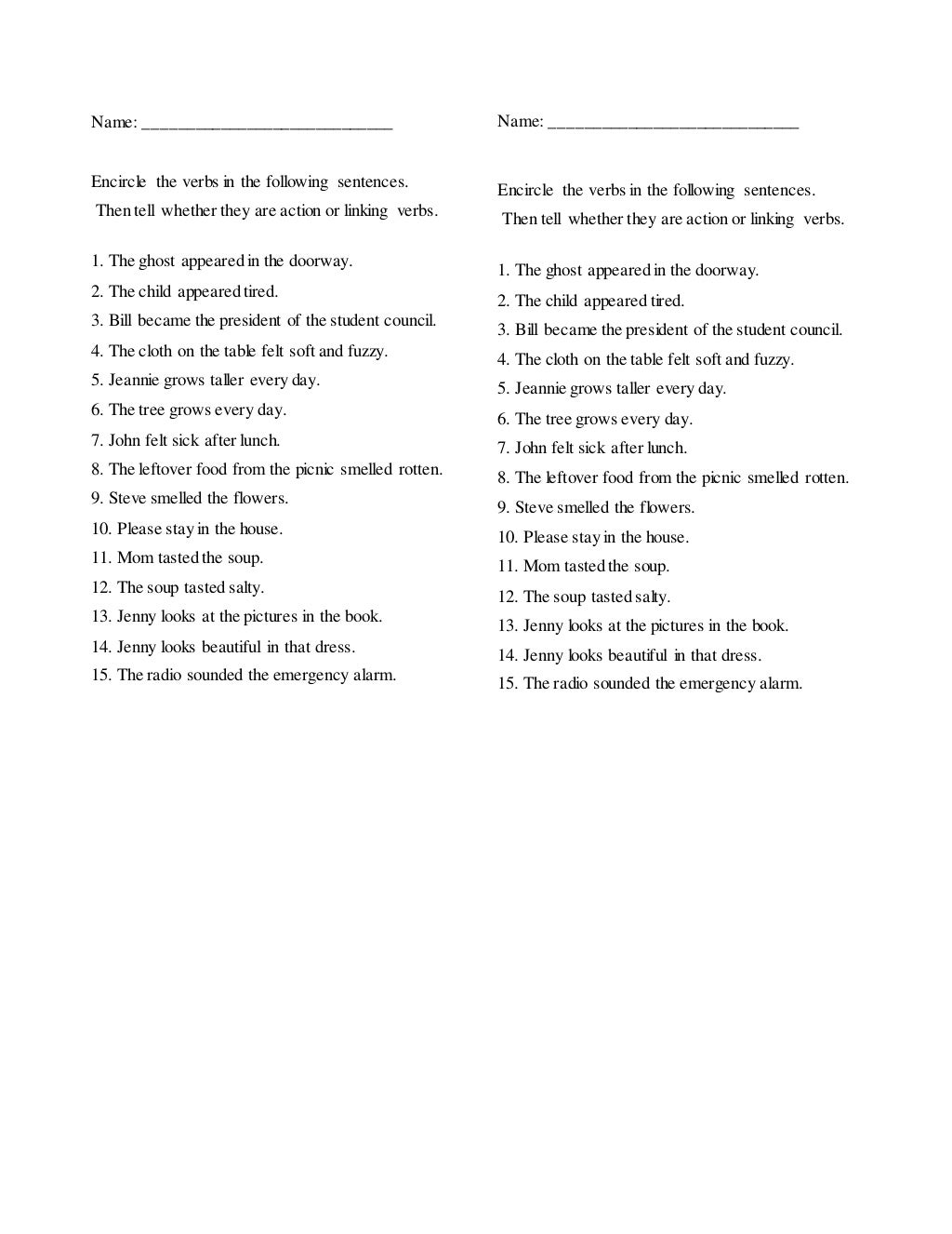 Quiz for linking verb