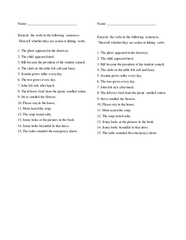 Quiz for linking verb