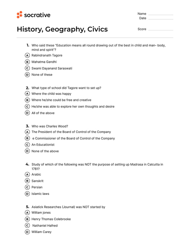Quiz history, geography, civics PDF
