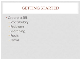 Getting StartedCreate a SETVocabularyProblemsMatchingFactsTerms