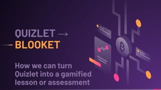 QUIZLET →
BLOOKET
How we can turn
Quizlet into a gamiﬁed
lesson or assessment
 