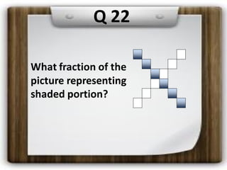 Q 22
What fraction of the
picture representing
shaded portion?
 