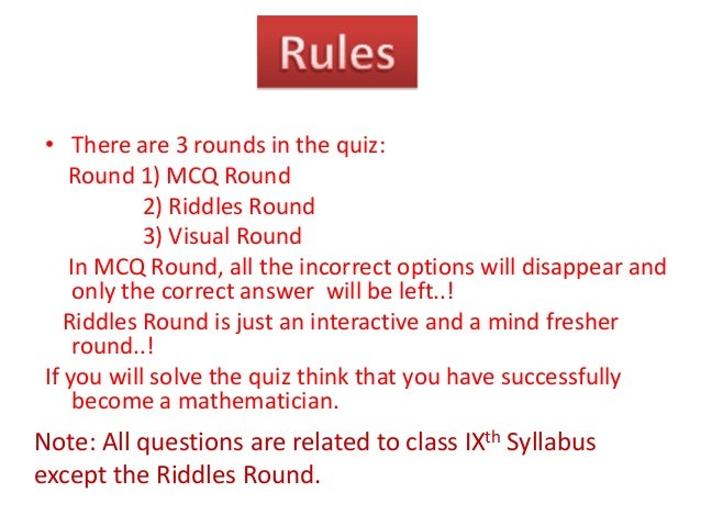 Mathematics Quiz Class 9