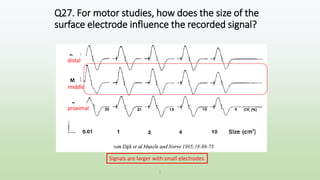 Q27. For motor studies, how does the size of the
surface electrode influence the recorded signal?
1
distal
middle
proximal
Signals are larger with small electrodes
 