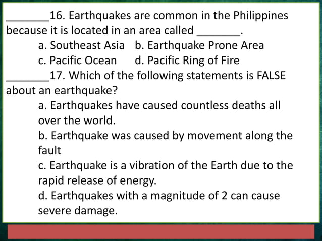 Earthquake and tsunami quiz