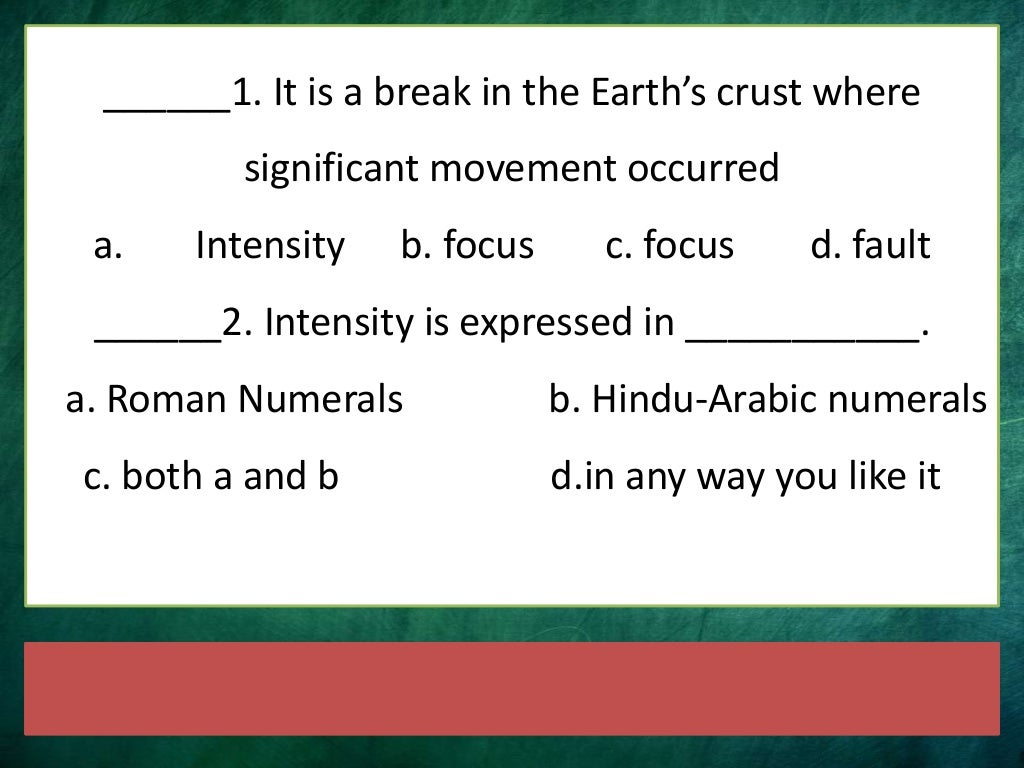 Earthquakes and Faults Quiz
