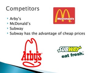 Arby’s McDonald’s  Subway Subway has the advantage of cheap prices 
