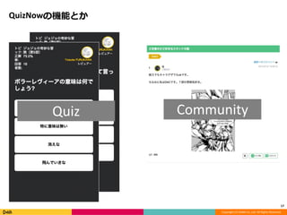 Copyright (C) DeNA Co.,Ltd. All Rights Reserved. 
QuizNowの機能とか 
17 
Quiz Community 
 