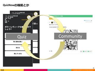 Copyright (C) DeNA Co.,Ltd. All Rights Reserved. 
QuizNowの機能とか 
18 
Quiz Community 
 