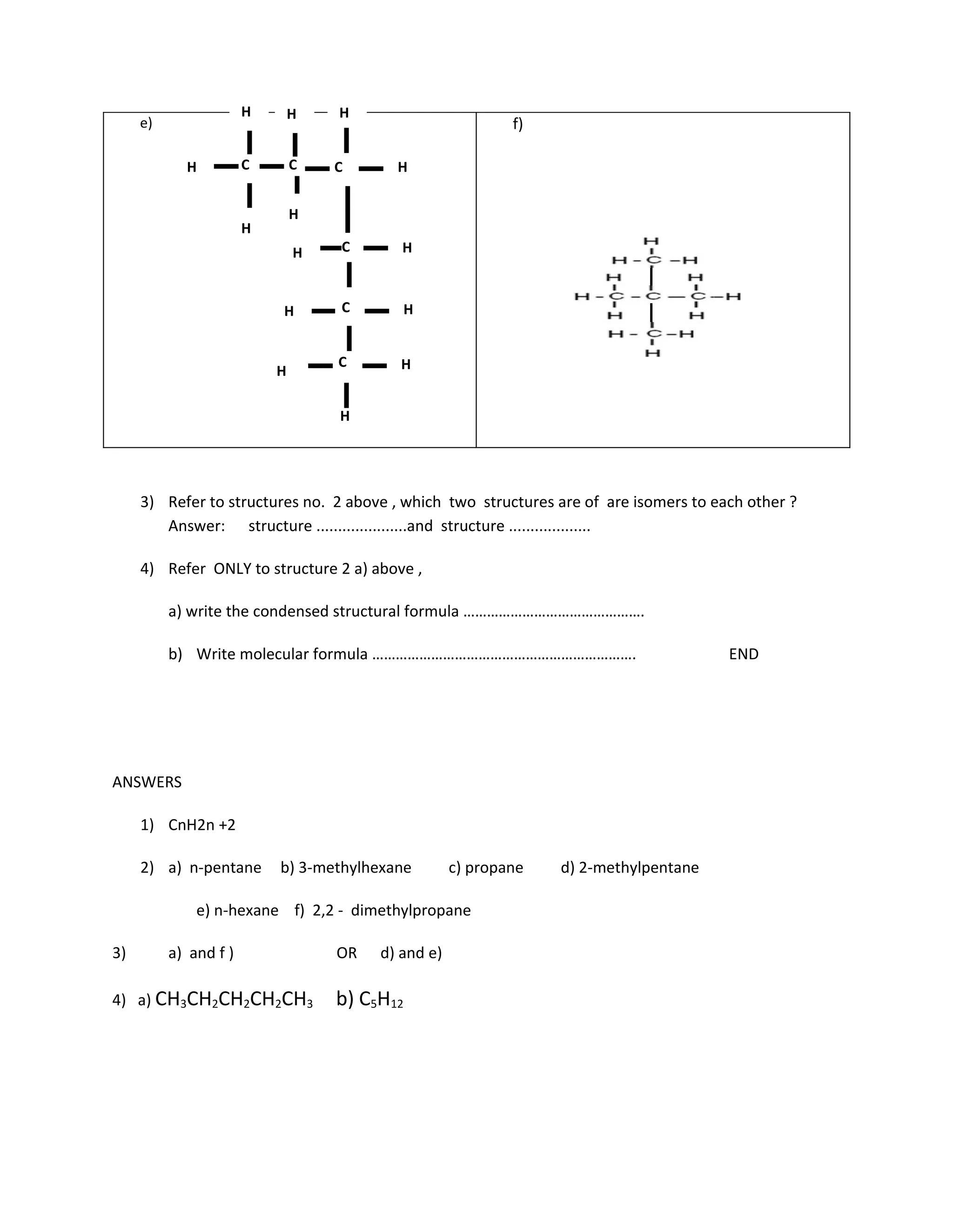 Quiz on alkanes with answers | DOC