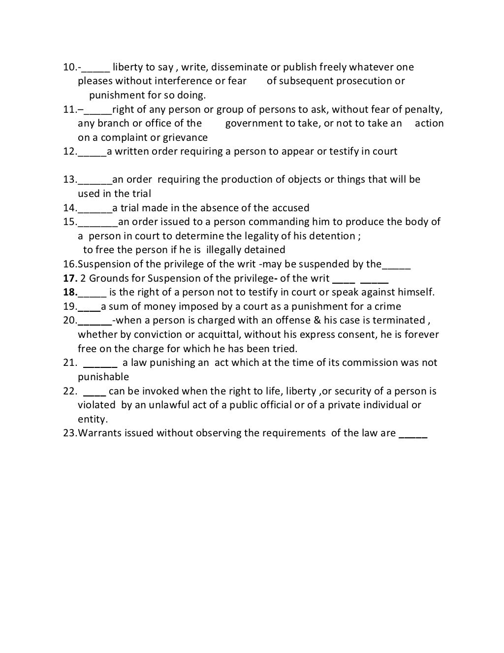 Bill Of Rights Scenarios Worksheet