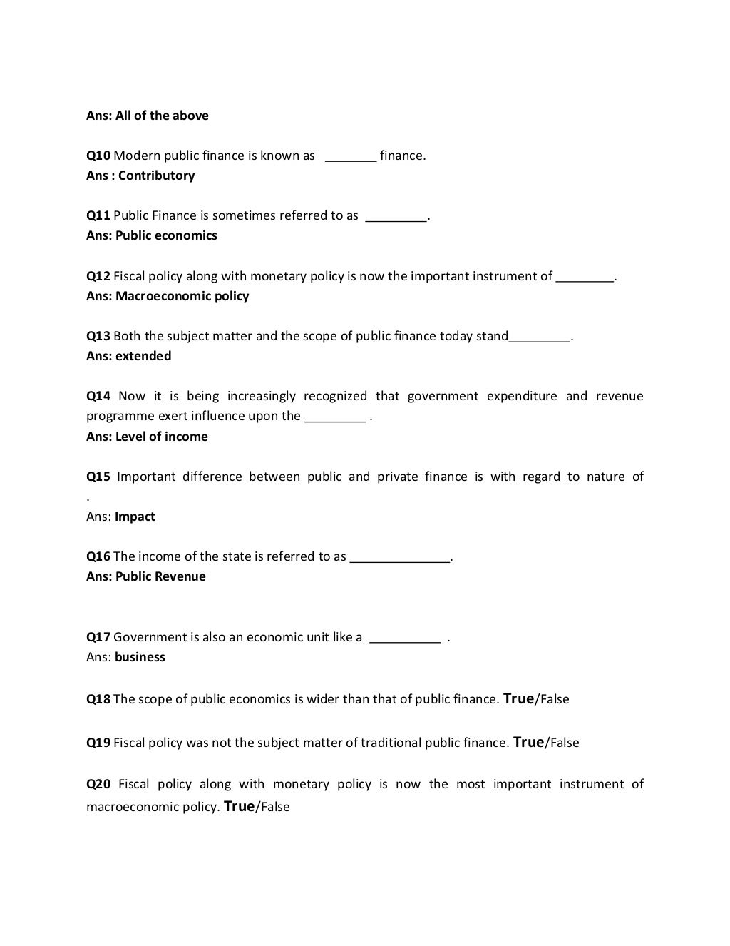 Quiz Public Finance - 
