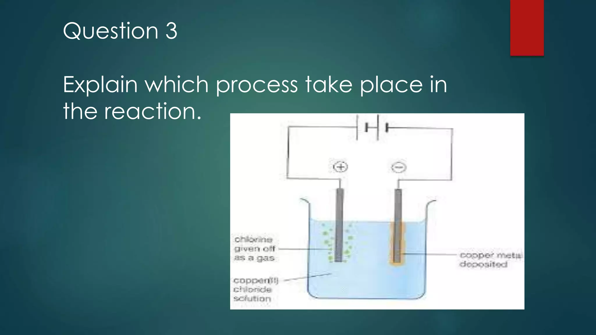 Question 3
Explain which process take place in
the reaction.
 