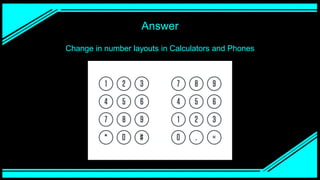 Answer
Change in number layouts in Calculators and Phones
 