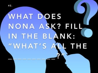 W H AT D O E S
N O N A A S K ? F I L L
I N T H E B L A N K :
 W H AT  S A L L T H E
_ _ _ _ _ _ _ _ _ _ ? 
# 2 .
 