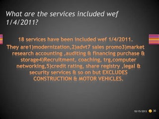 What are the services included wef
1/4/2011?

10/15/2013

30

 