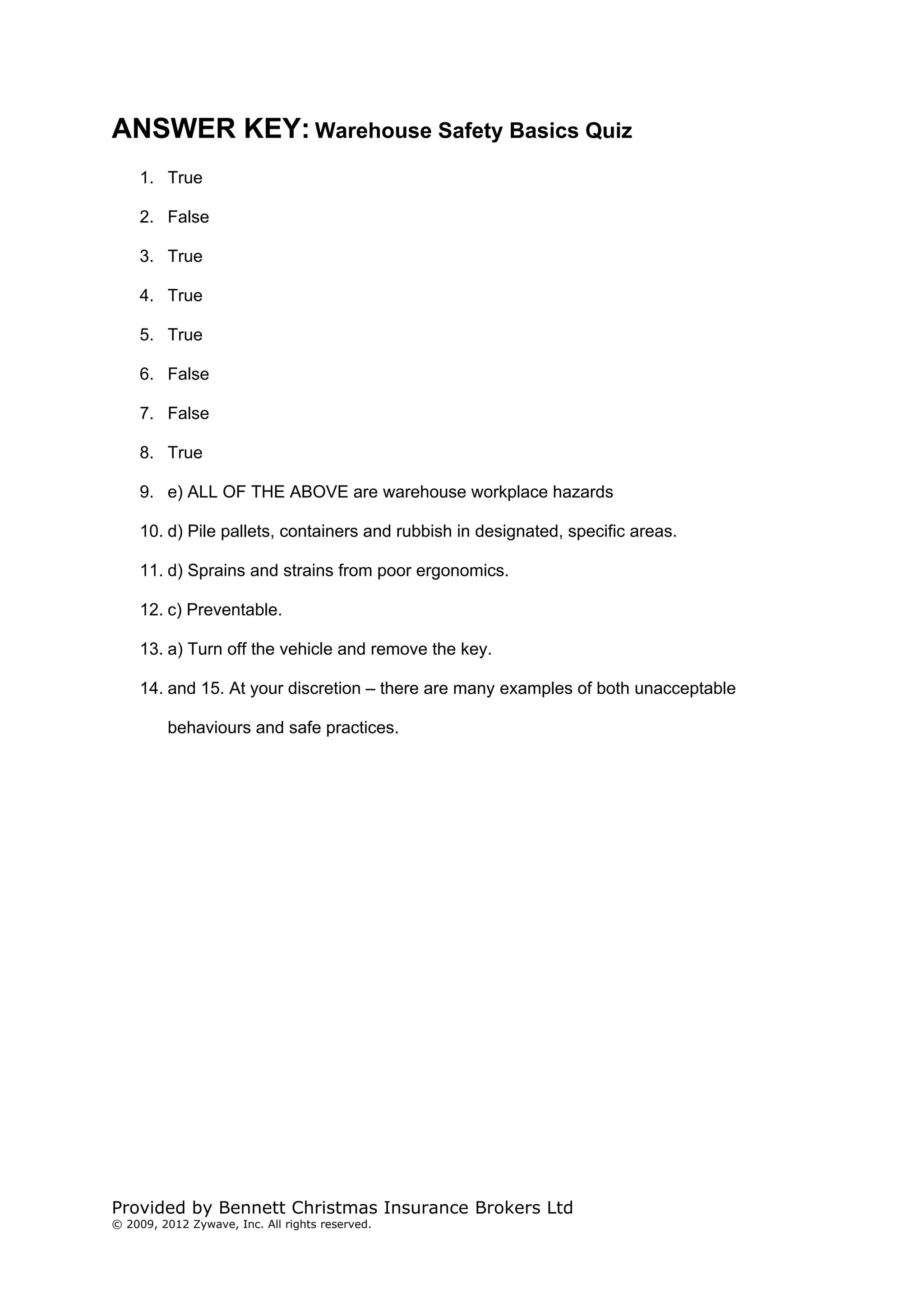 Quiz warehouse safety | PDF