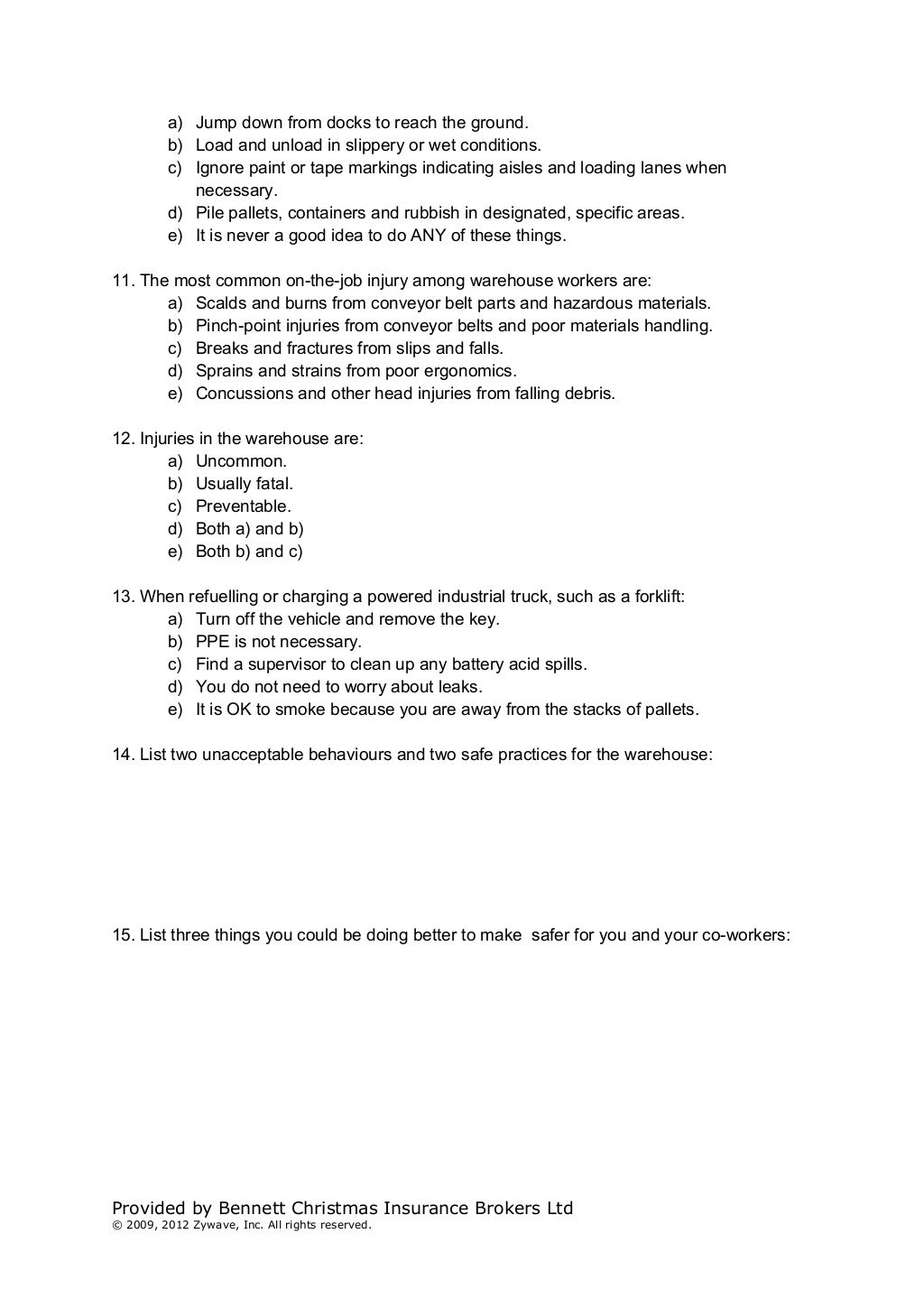 Quiz warehouse safety