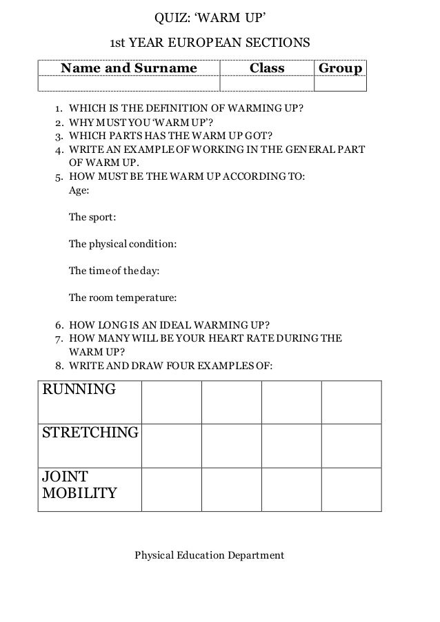 Quiz Warm Up 1st Year Secciones Europeas
