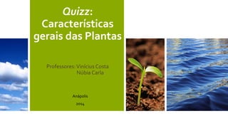 Quizz: 
Características 
gerais das Plantas 
Professores: Vinícius Costa 
Núbia Carla 
Anápolis 
2014 
 