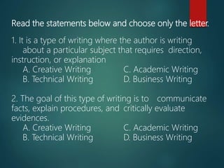 Quizz in eapp technical writing | PPTX