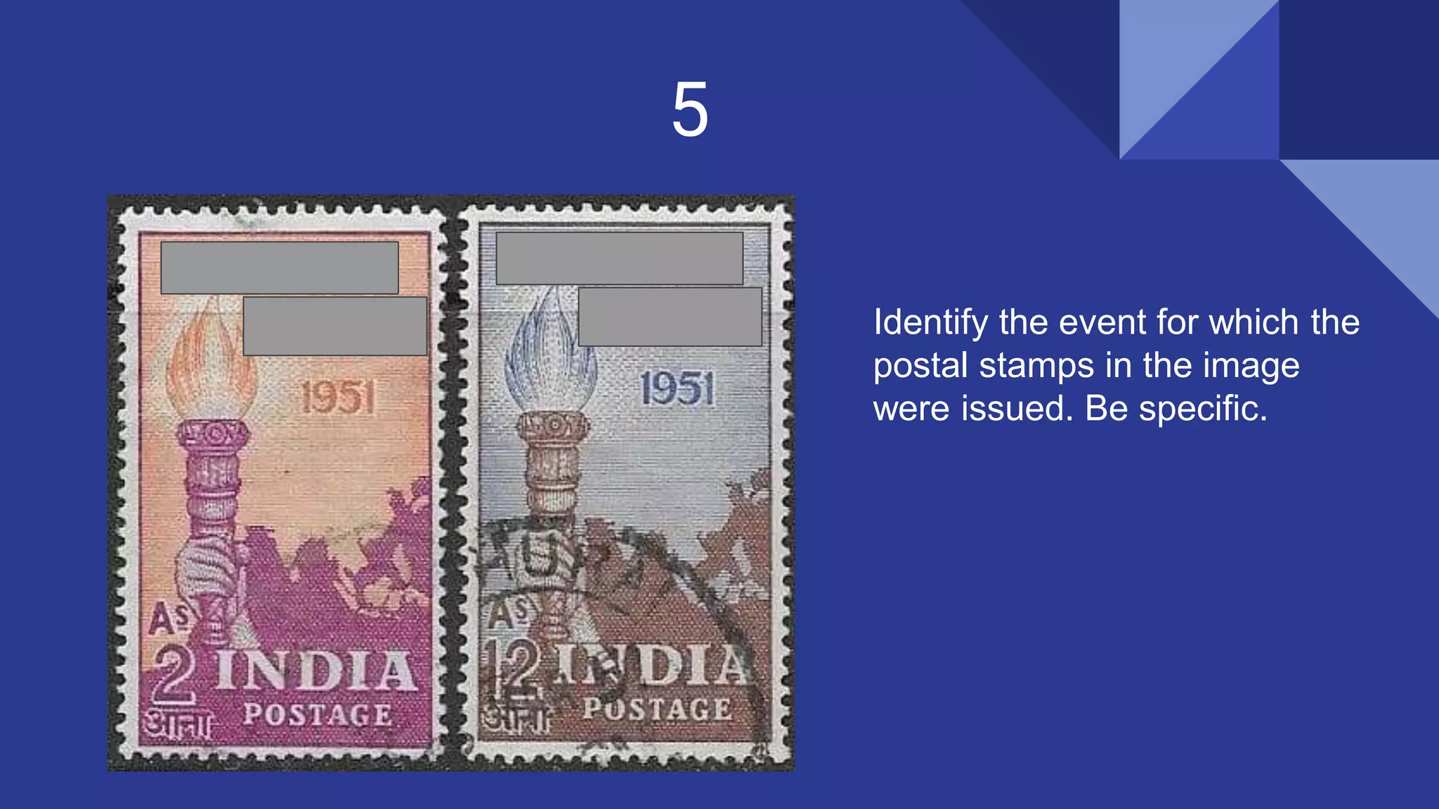 5
Identify the event for which the
postal stamps in the image
were issued. Be specific.
 