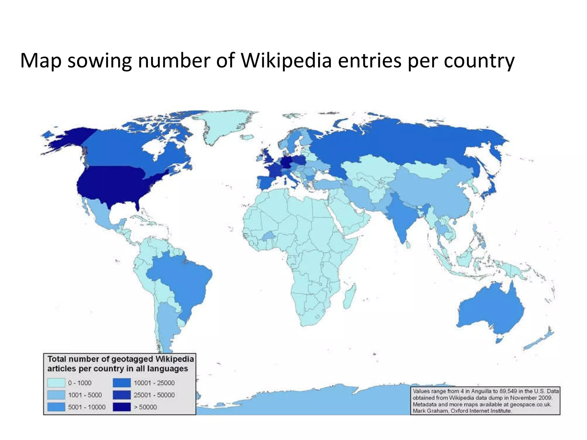Map sowing number of Wikipedia entries per country 
