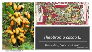 Theobroma cacao L.
Theo = deus; broma = alimento
www.simnoticias.com.br
(Pubchem, 2018)
 