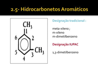 Designação tradicional :

meta-xileno ;
m-xileno
m-dimetilbenzeno

Designação IUPAC

1,3-dimetilbenzeno
 