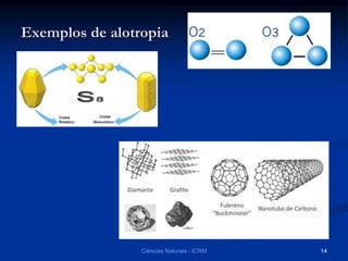 Exemplos de alotropia
Ciências Naturais - ICRM 14
 